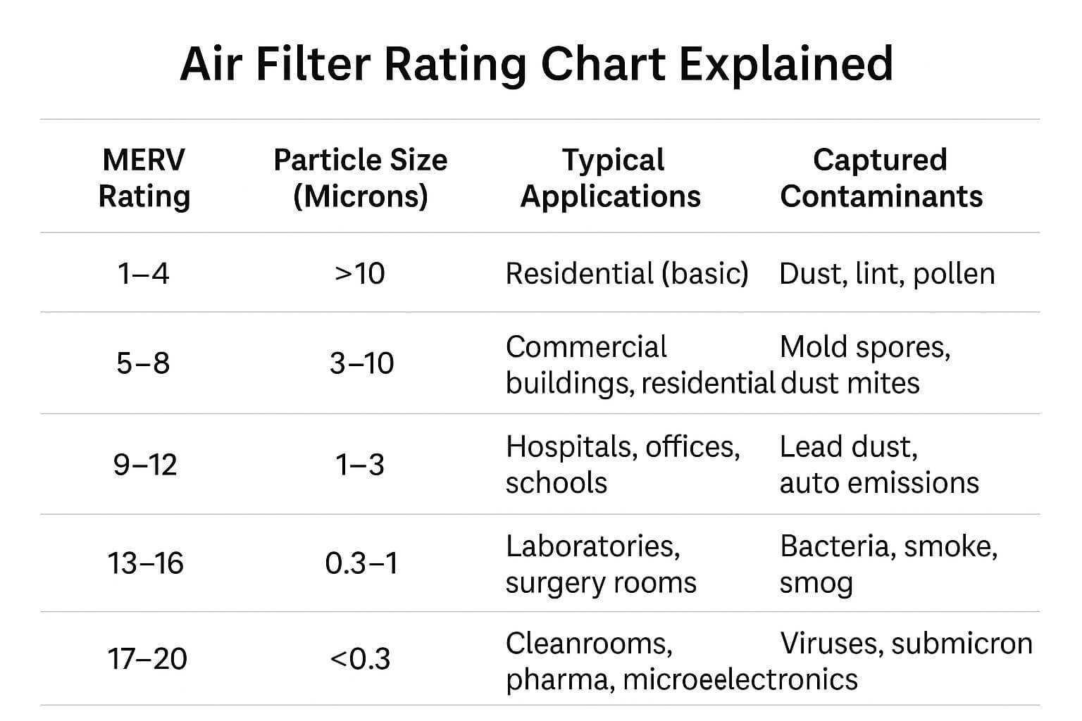 Air Filter Rating Chart Explained 공기 필터 등급 차트 설명
