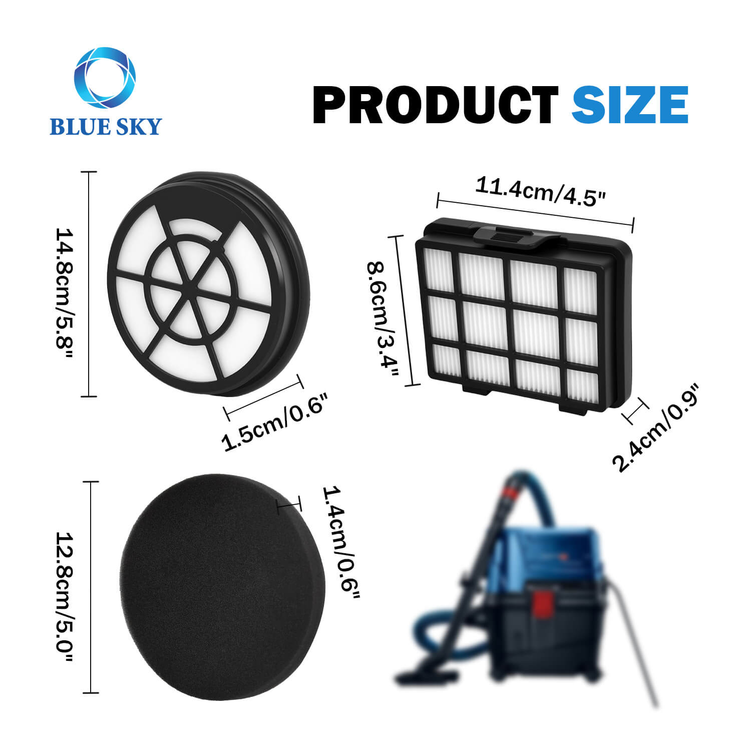 Product Size of HEPA Foam Filter Replacement for Bosch BBZ152EF Series 2 BGC05 BGS05 Bagless Vacuum Cleaner Bosch BBZ152EF 시리즈 2 BGC05 BGS05 백리스 진공 청소기용 HEPA 폼 필터 교체 제품 크기