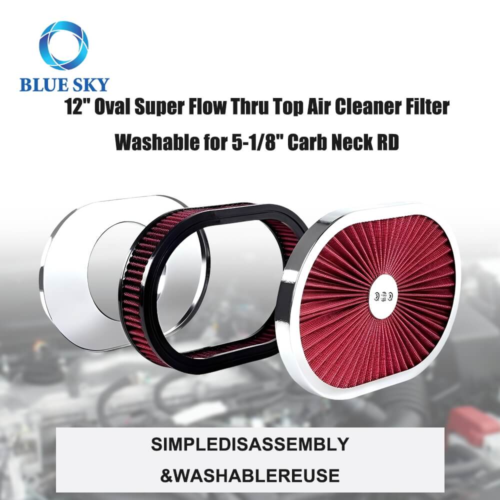 High Performance Customized 12x2 Oval Air Filter Kit for 5-18 Carb Neck 고성능 5-18 카브 넥용 맞춤형 12x2 타원형 에어 필터 키트