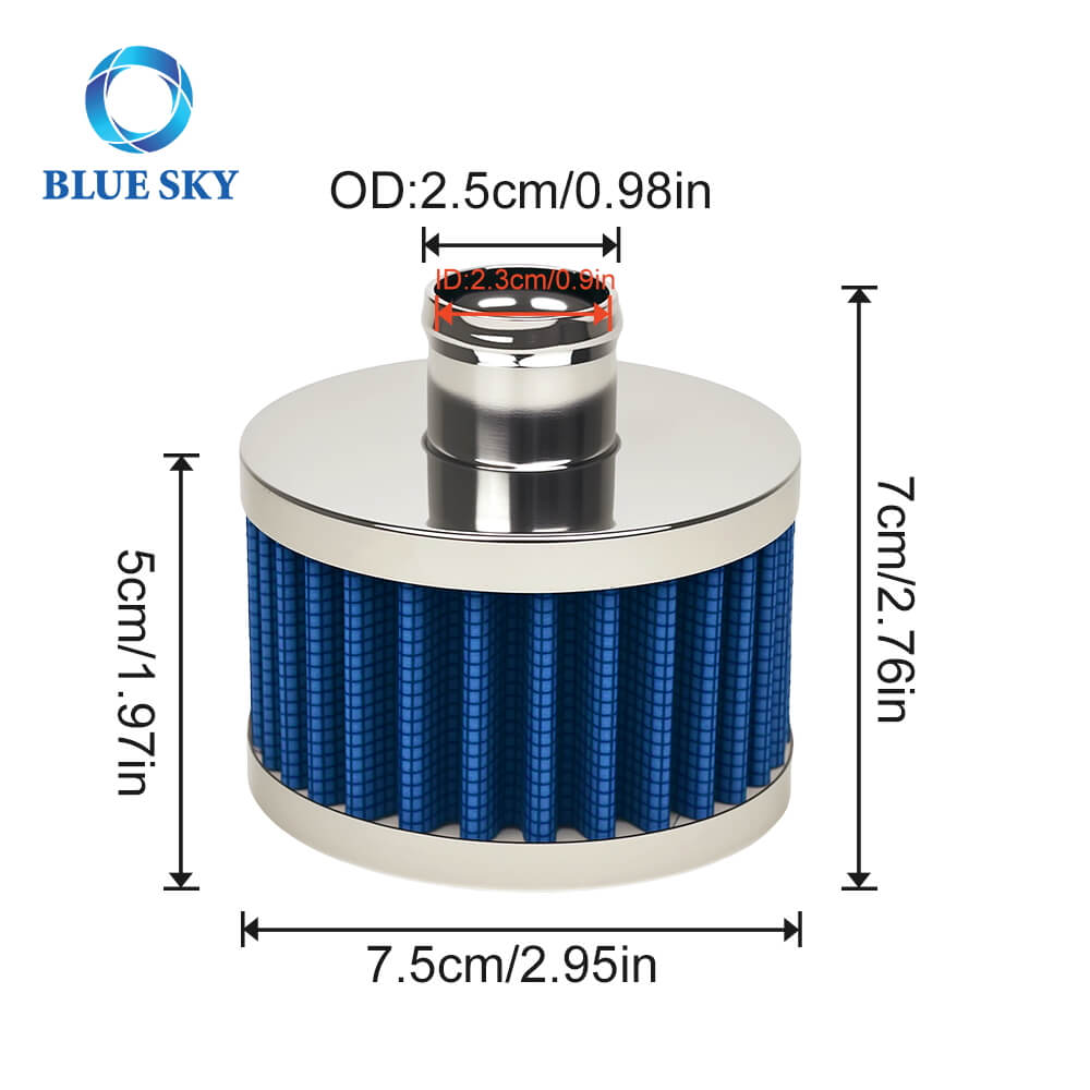 Size of 23MM High Flow Air Filter Cold Breather Turbo Vent Cleaner Crankcase Vent Cover Mini Breather Filter Motorcycle AIr Filter 23MM 고유량 에어 필터 콜드 브리더 터보 벤트 클리너 크랭크케이스 벤트 커버의 세부 사항 미니 브리더 필터 오토바이 에어 필터