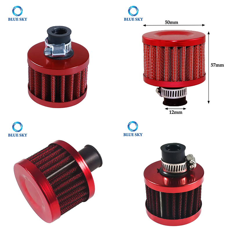 12mm 에어 필터 미니 유니버셜 레드 모터 콘 콜드 클린 공기 흡입 필터 터보 벤트 브리더