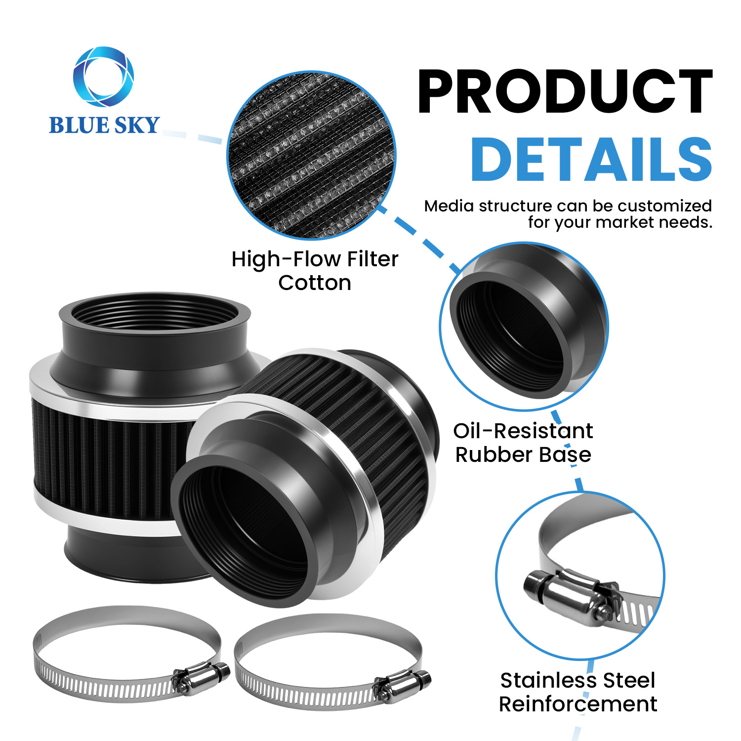 2.75'' 70mm 냉기 흡입 바이패스 밸브 필터 - 범용 고유량 엔진 부품 맞춤형 사용 가능