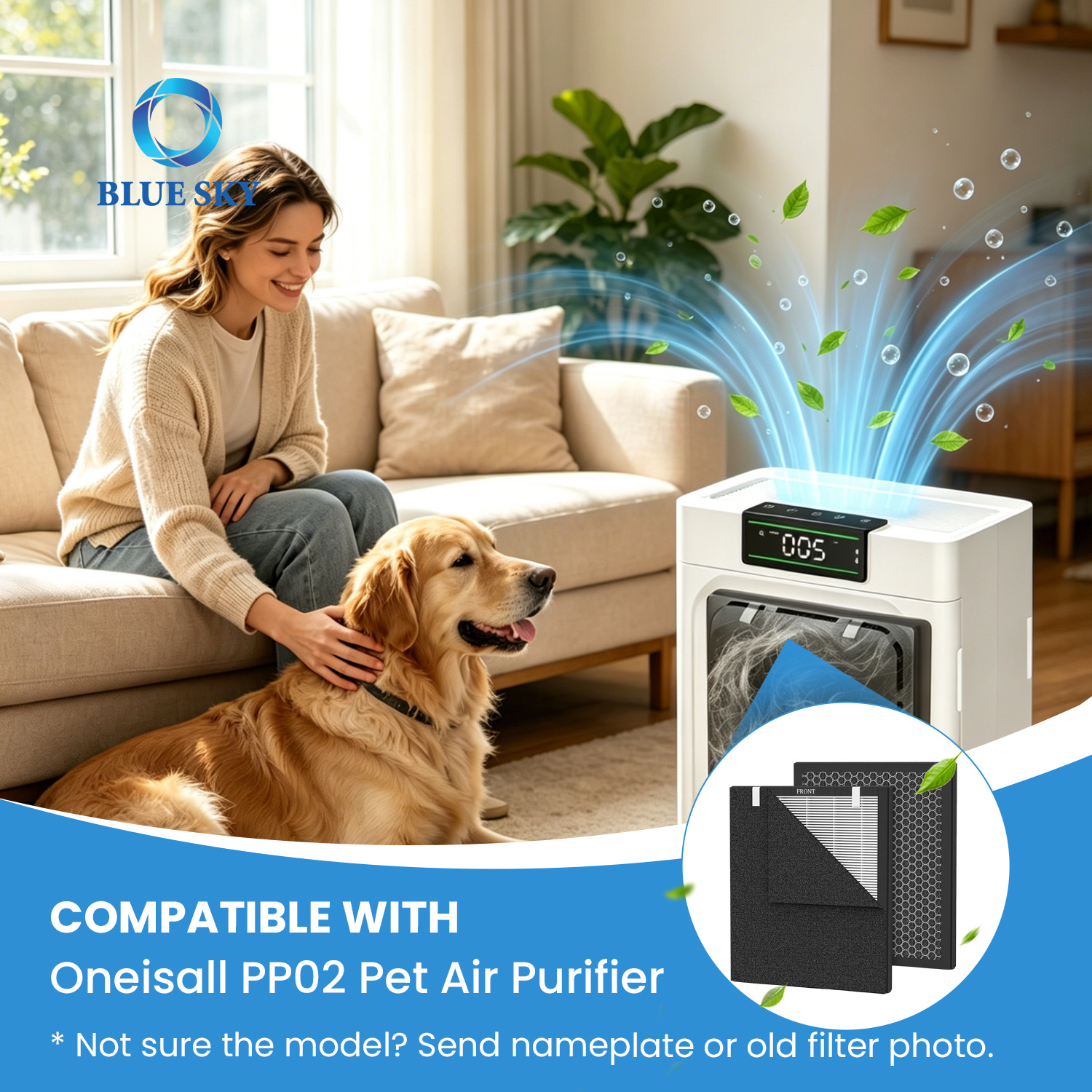 Oneisall PP02와 호환되는 H13 HEPA 활성탄 애완 동물 공기 청정기 필터 교체