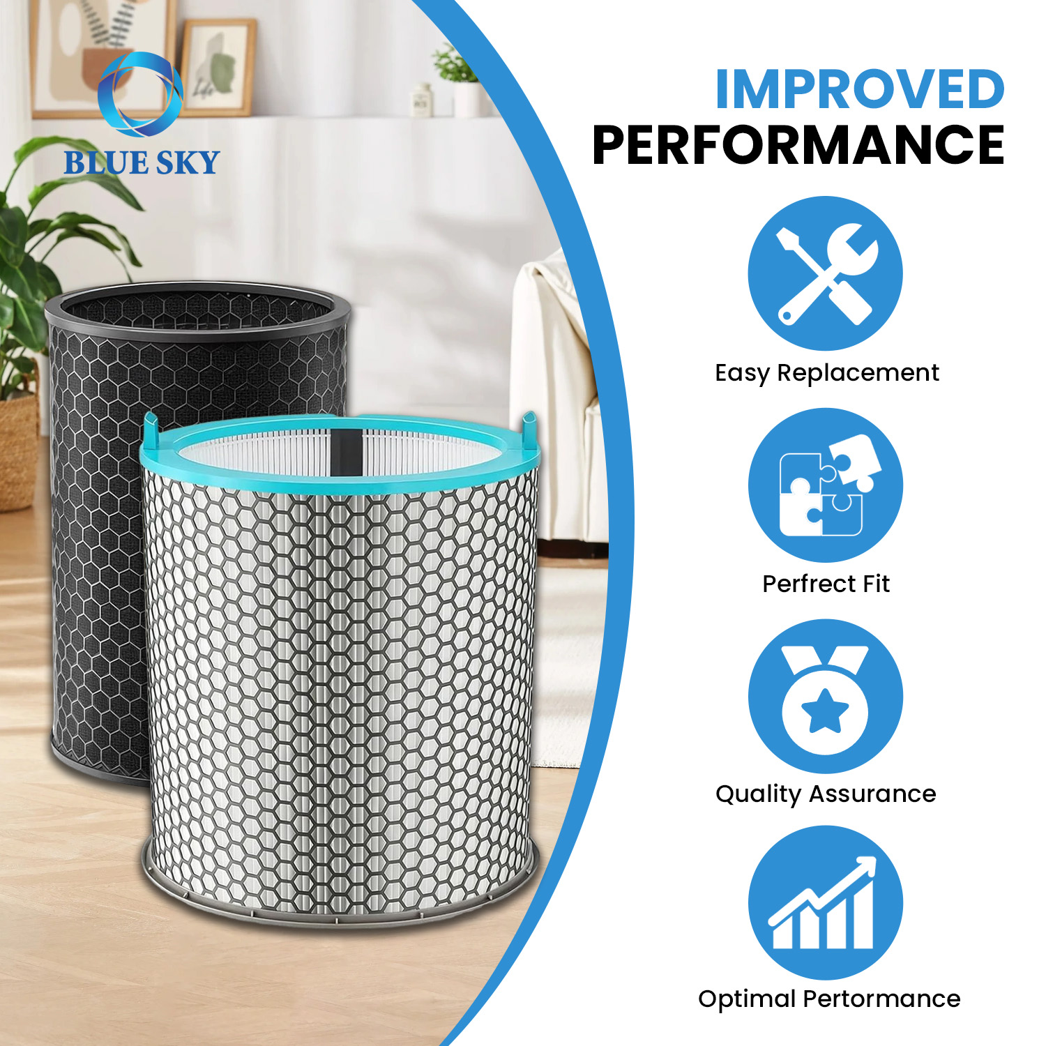 HJ10 HushJet 공기 청정기용 교체용 HEPA 탄소 필터 - 고효율 3-in-1 공기 청정기 필터