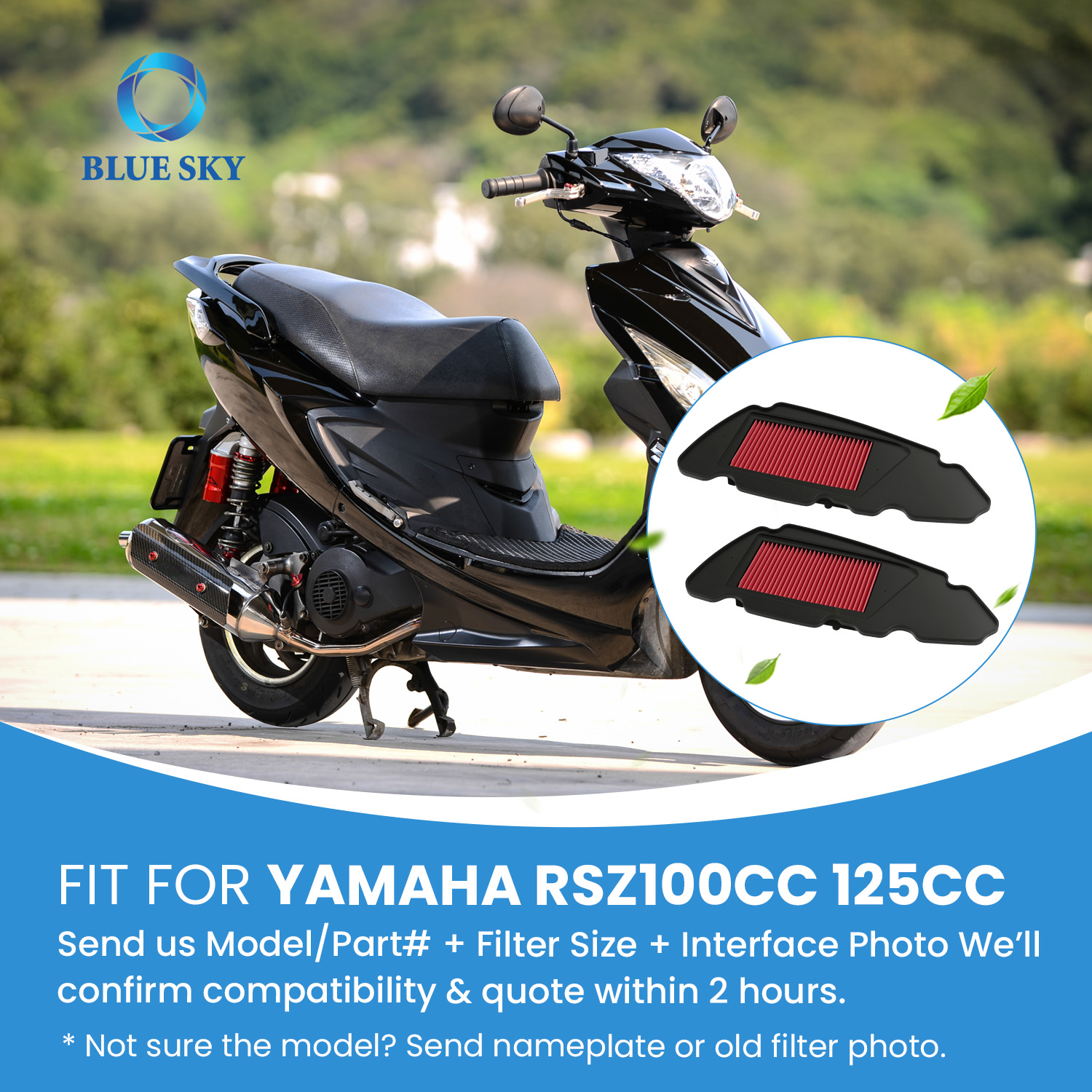 Yamahas RSZ 100cc 흡기 클리너 교체 용 재사용 가능한 고 유량 오토바이 에어 필터 A417 맞춤형 사용 가능