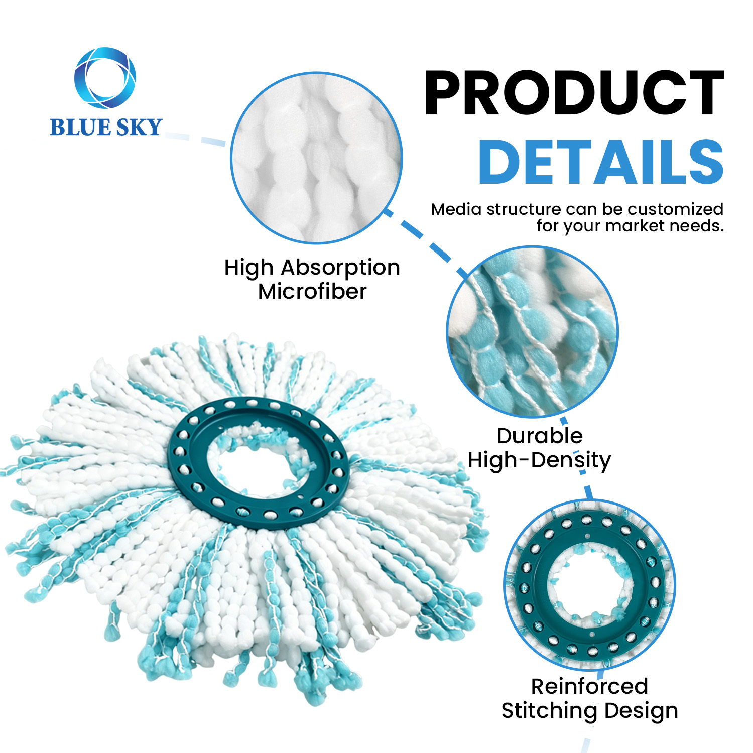 Leifheit Clean Twist Disc Mop M - 2섬유 바닥 청소용 걸레 리필용 원형 극세사 걸레 헤드 교체 맞춤형 사용 가능