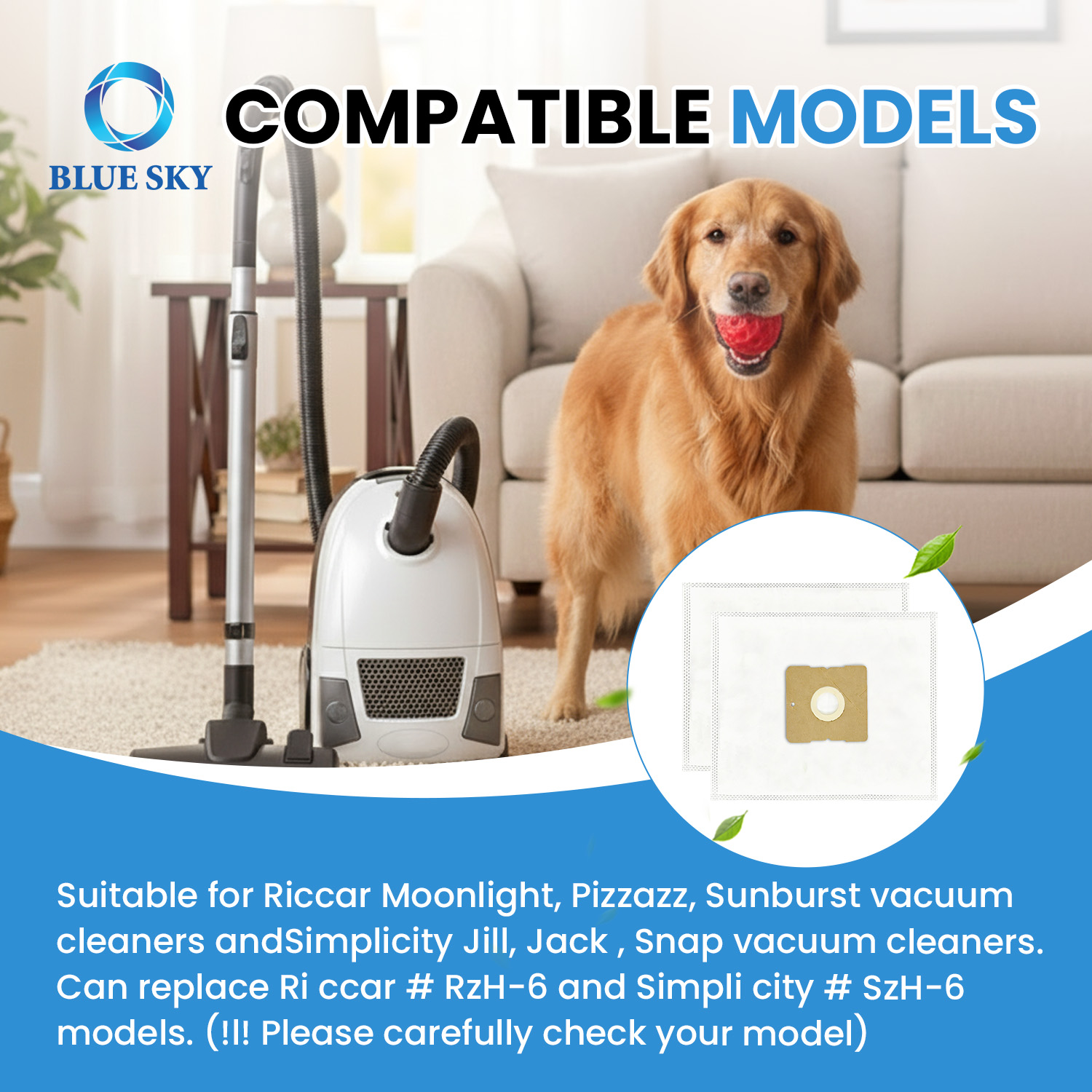 Moonlight Pizzazz Sunburst Jill Jack Snap에 적합한 HEPA Type Z 진공 백 교체 RZH-6 SZH-6 호환