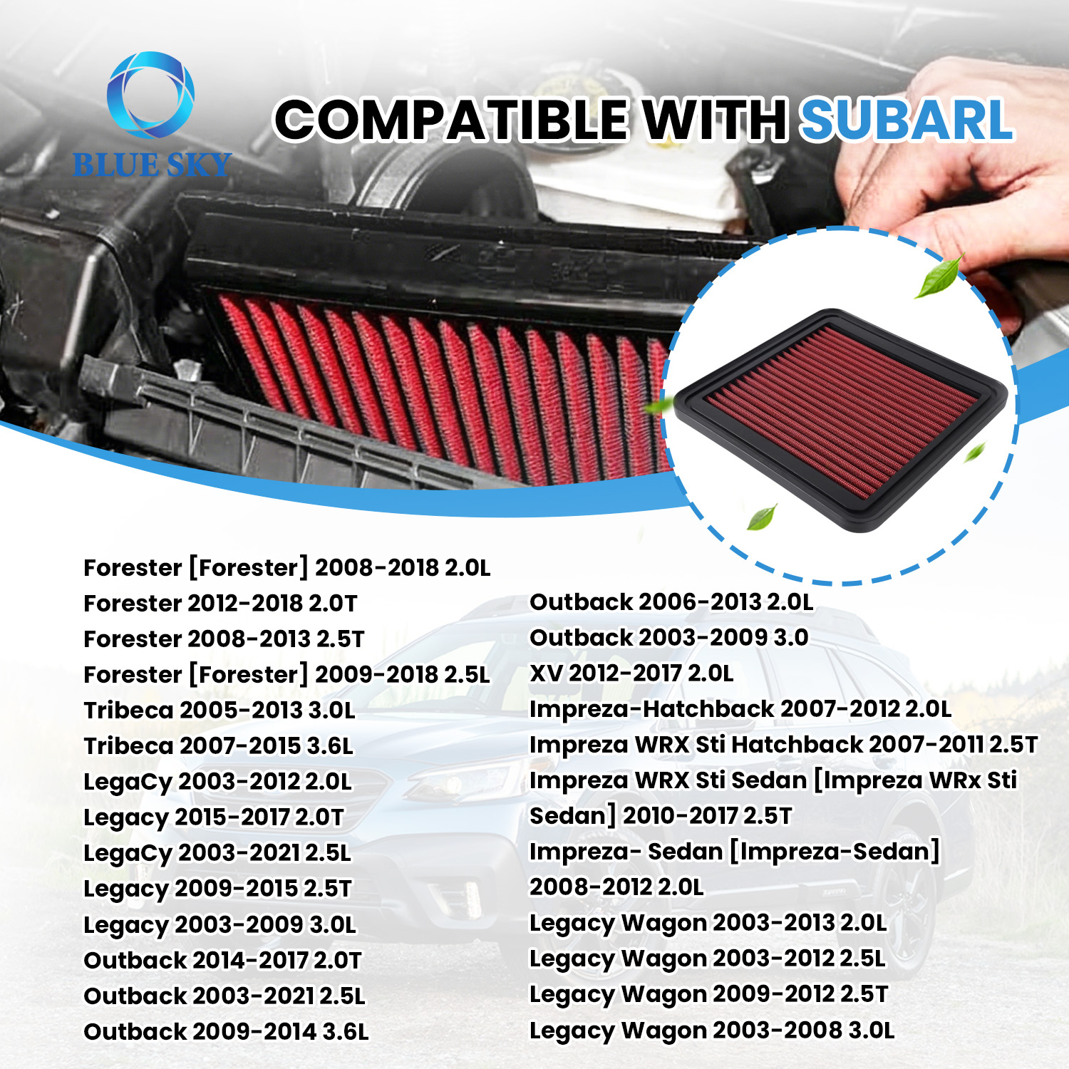 33-2304 Subarus Legacy GT 2005-2008, WRX & WRX STI 2008-2011과 호환되는 교체용 에어 필터