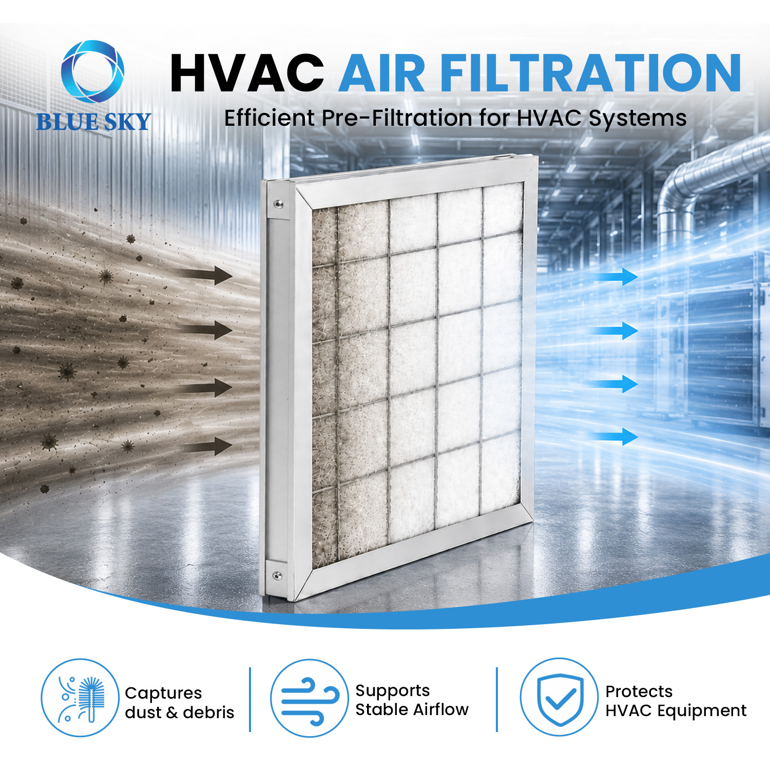 HVAC용 알루미늄 프레임 평면 패널 프리필터