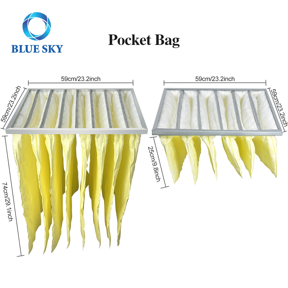 590*590mm 합성 섬유 포켓 HVAC 필터 백 F5 F6 F7F8