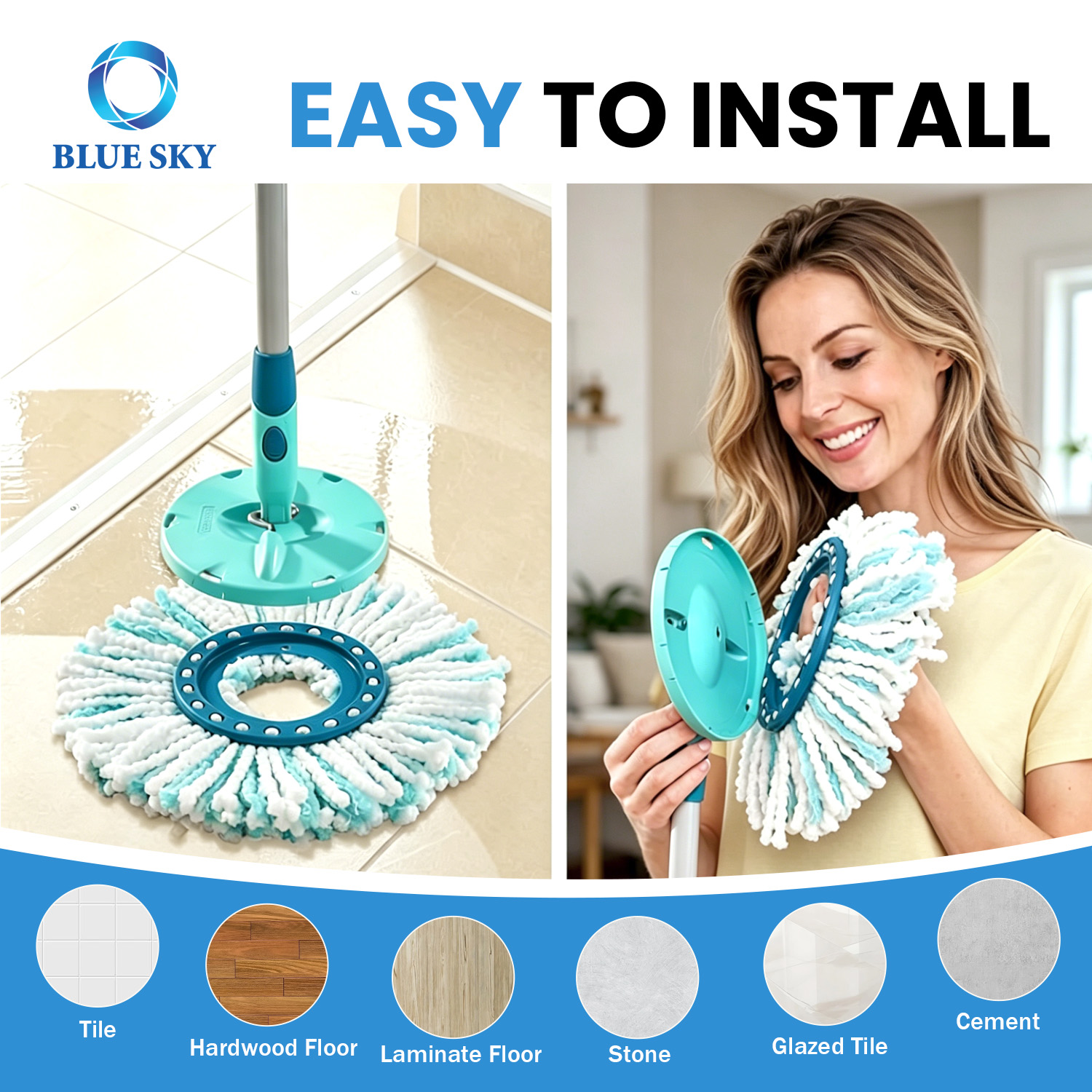 Leifheit Clean Twist Disc Mop M - 2섬유 바닥 청소용 걸레 리필용 원형 극세사 걸레 헤드 교체 맞춤형 사용 가능